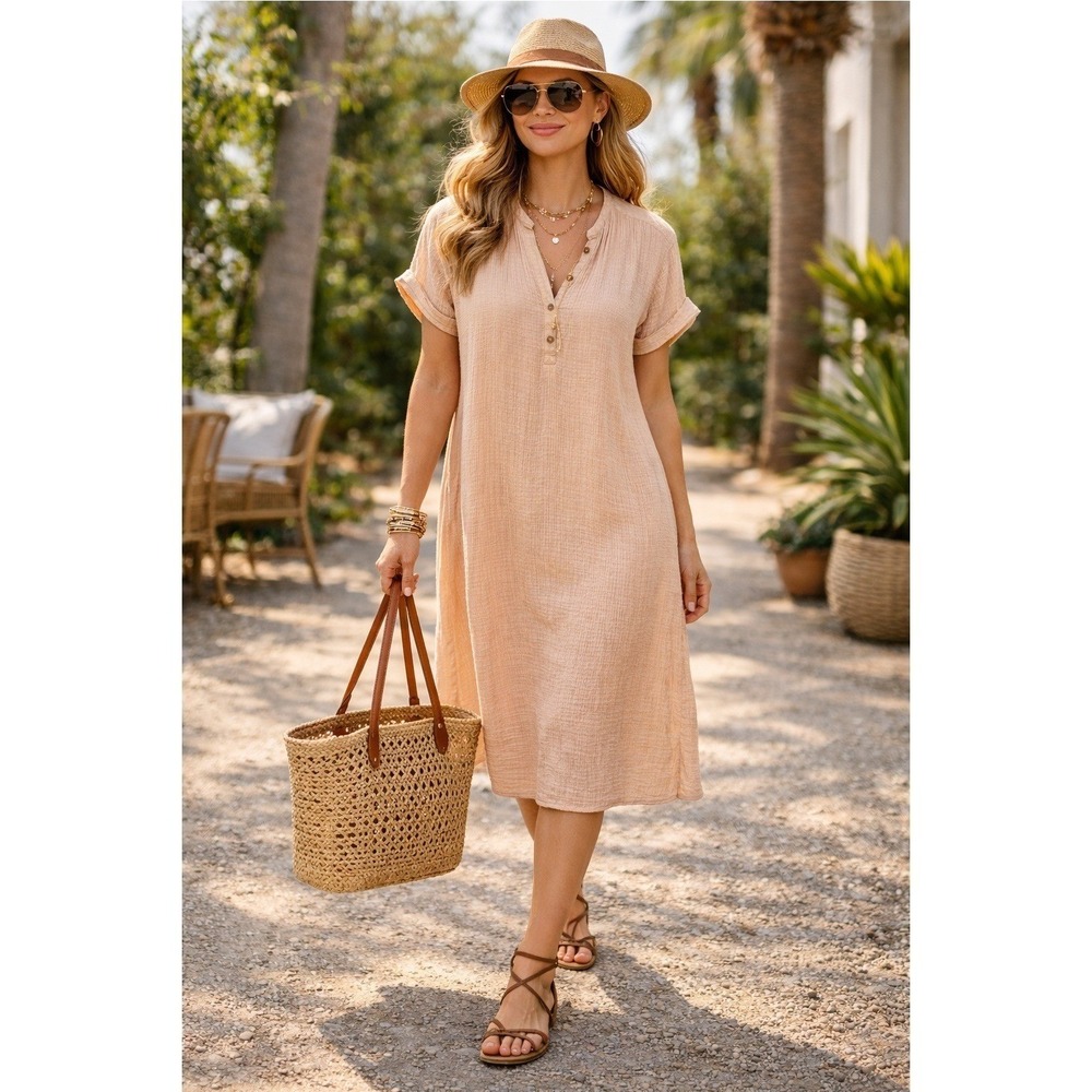 UCHINO Japan Crepe Gauze Tunic Dress Peach Pink Large Patented 3-Layer Cotton